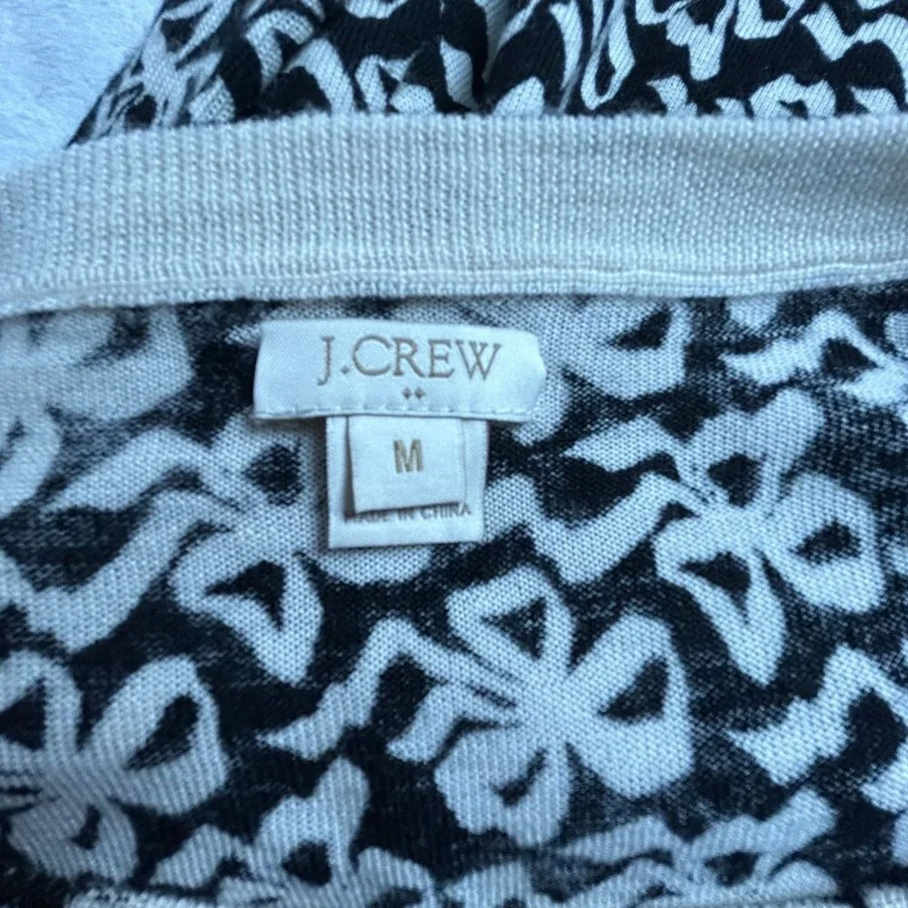 J. Crew Womens Black & Cream Bow Pattern Merino Wool Pullover Sweater Medium